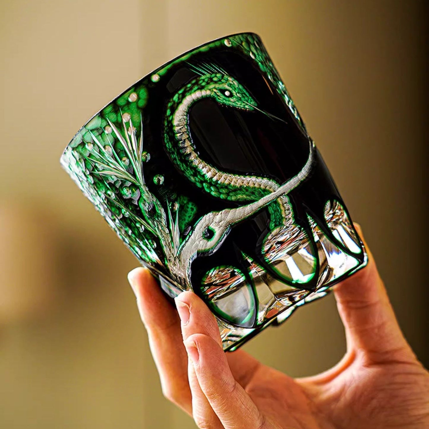 Green Serpent Edo Kiriko Whiskey Glass