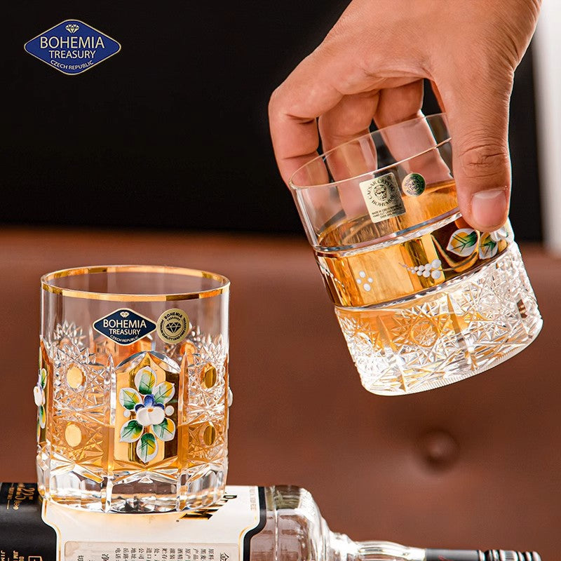 Bohemia Hand-engraved Enamel and Gold-painted Whiskey Glasses