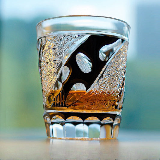 Midnight Asanoha Japanese Edo Kiriko Whiskey Glass