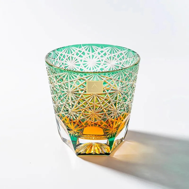 Edo Kiriko Emerald Starburst Hand-Cut Whisky Glass