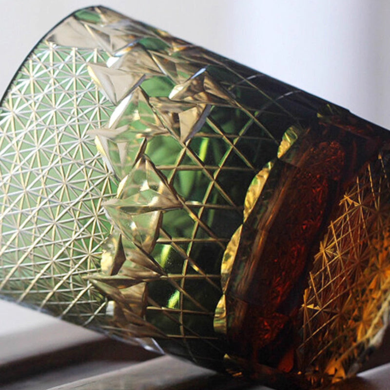 Edo Kiriko Handcrafted Hexagonal Exquisite Whiskey Glass - Green