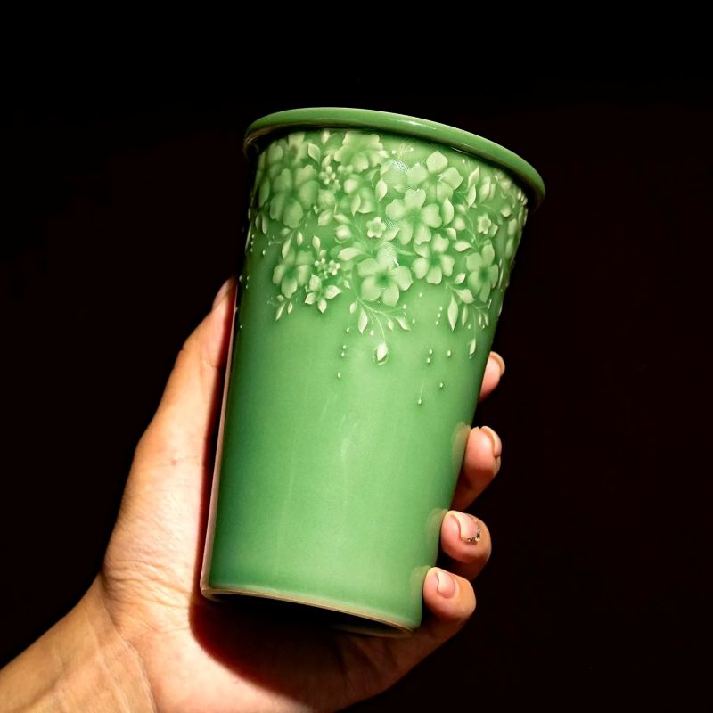 Blossom Series Handmade Cola Glass Cup. Large Capacity Drinking Glass for Home & Office