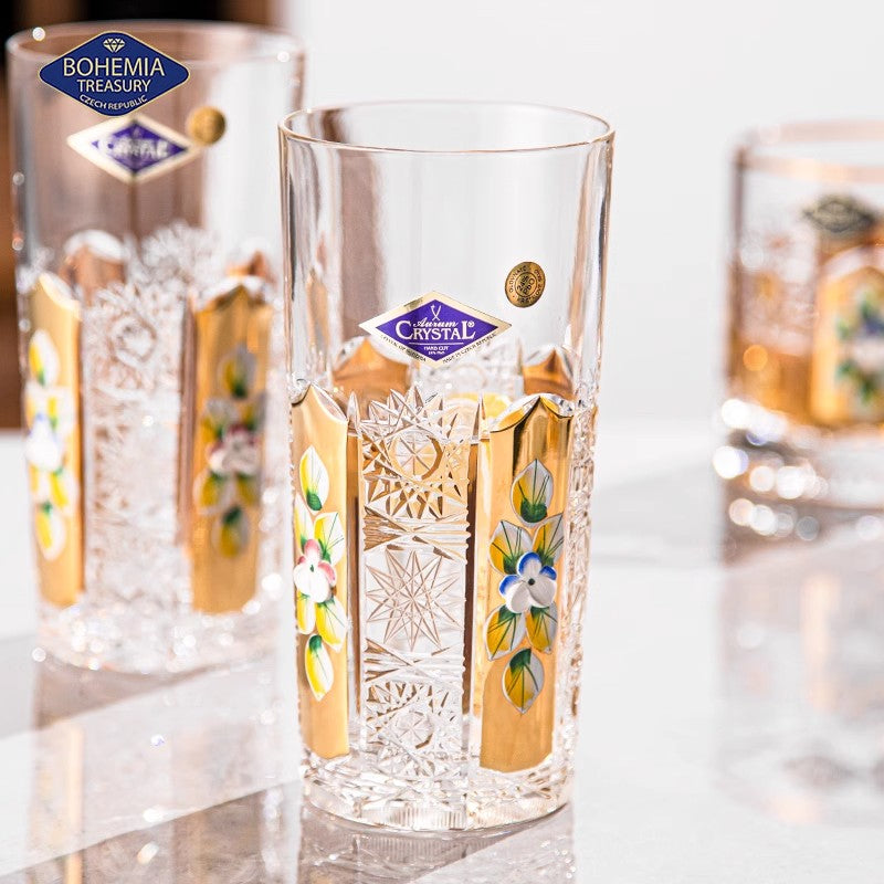 Bohemia Hand-engraved Enamel and Gold-painted Whiskey Glasses