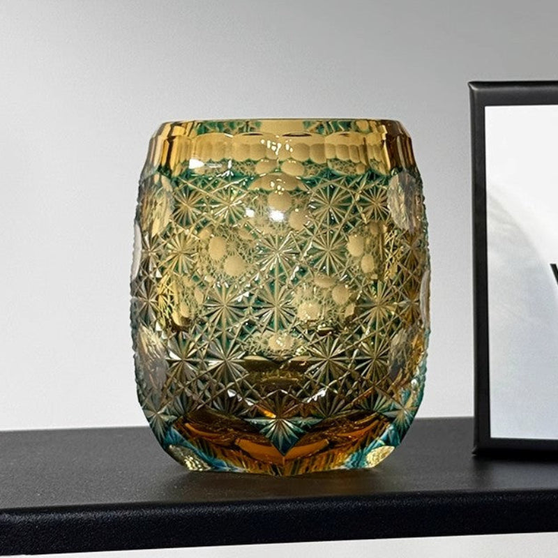 Seven-star Blue Daisy Edo Kiriko Whiskey Glass