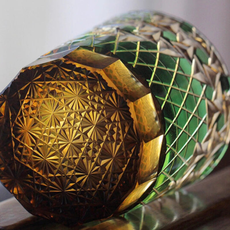 Edo Kiriko Handcrafted Hexagonal Exquisite Whiskey Glass - Green