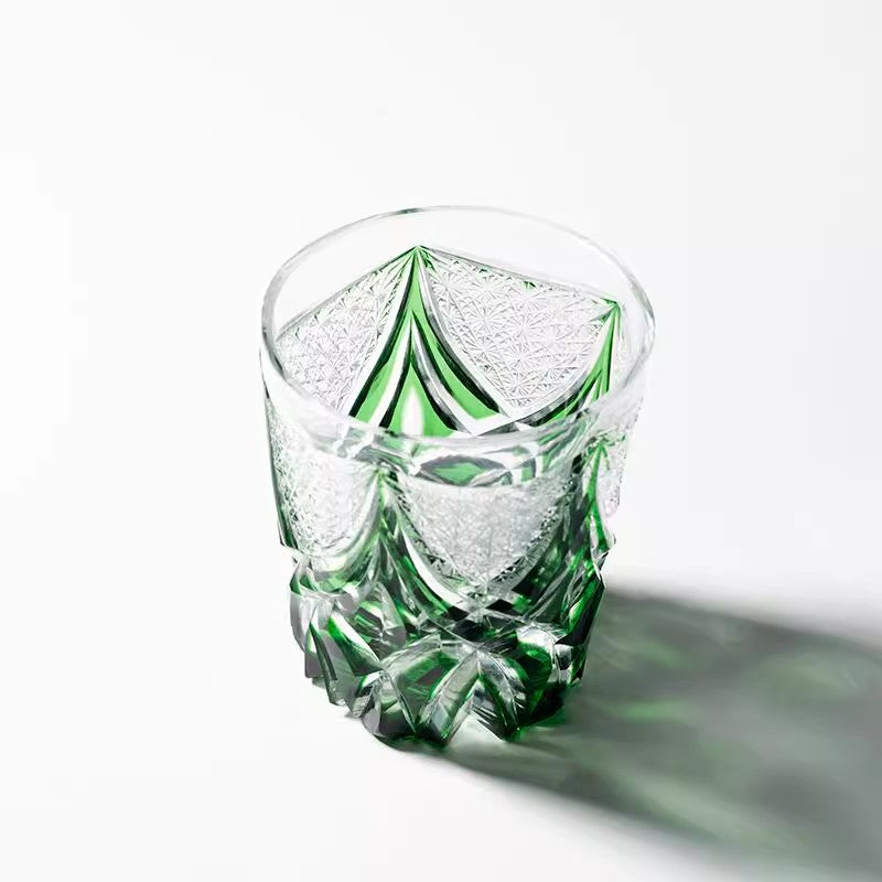 Edo Kiriko Handcrafted Green flame Whiskey Glass
