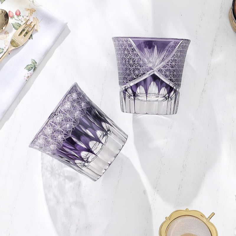 Romantic Purple Edo Kiriko Whiskey Glass Pair
