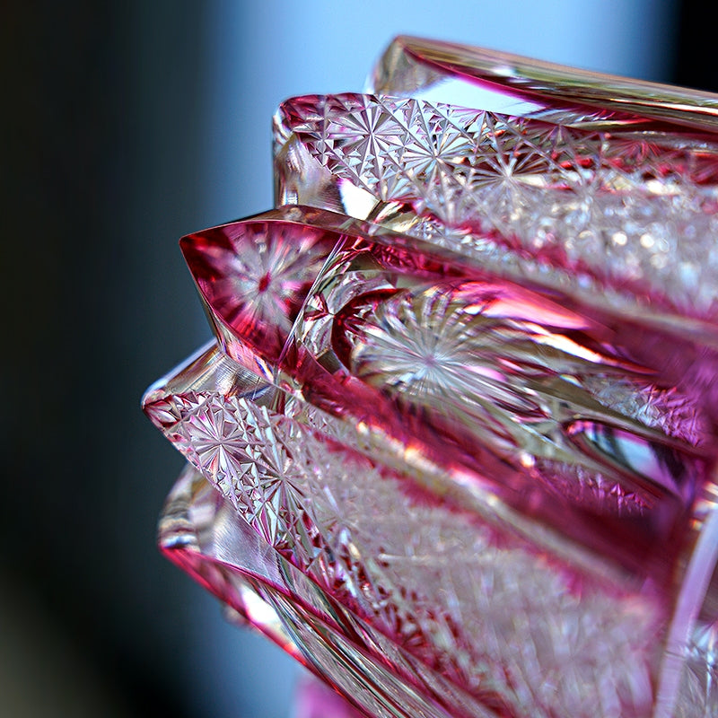 Edo Kiriko Handcrafted Ruby Agave Whisky Glass – A Desert Bloom of Fiery Brilliance