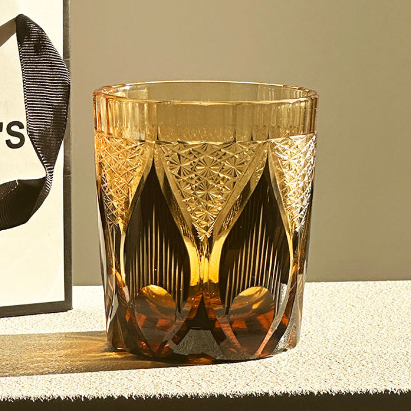Golden Chrysanthemum Flame Edo Kiriko Whiskey Glass