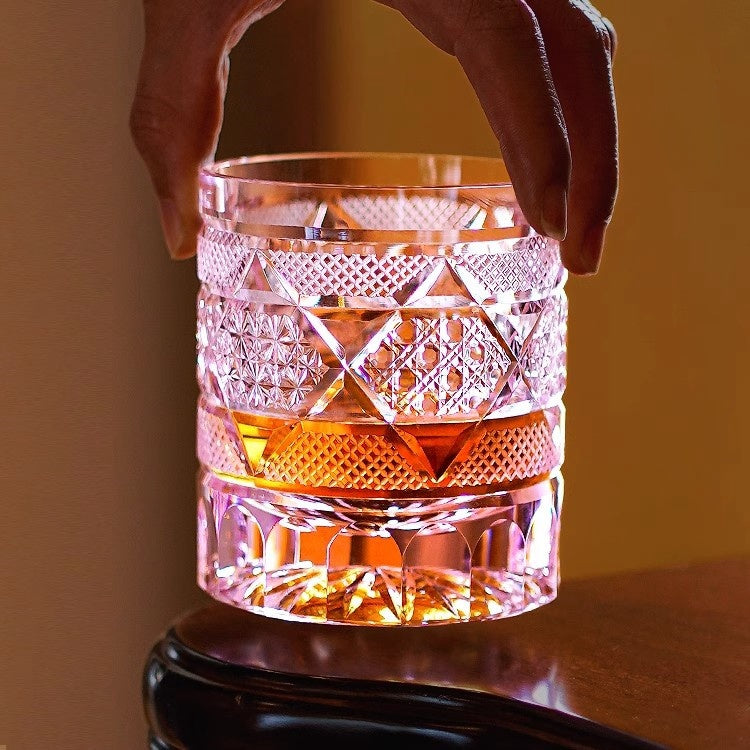Golden Chrysanthemum Longan Edo Kiriko Whiskey Glasses