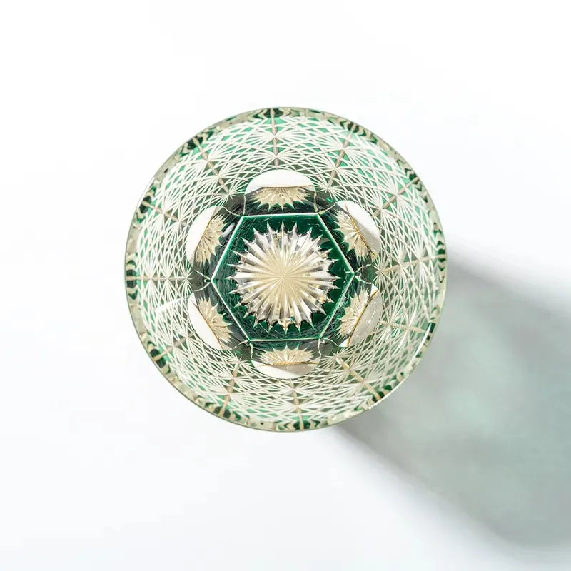 Edo Kiriko Emerald Starburst Hand-Cut Whisky Glass