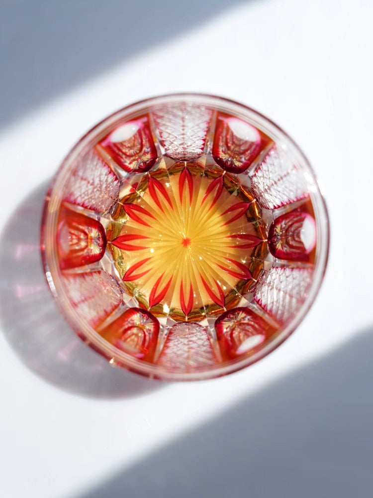 Crimson Flame Edo Kiriko Whiskey Glass With Wooden Box