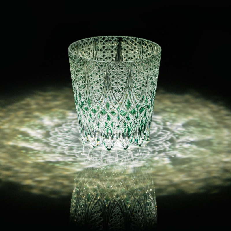 Hand-Carved Floral Design Edo Kiriko Whiskey Glass