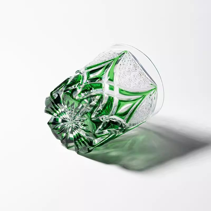 Edo Kiriko Handcrafted Green flame Whiskey Glass