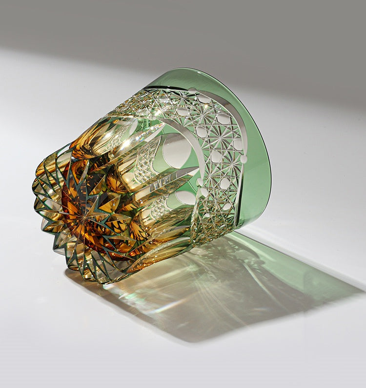 Edo Kiriko Handcrafted Emerald Prism Whisky Glass