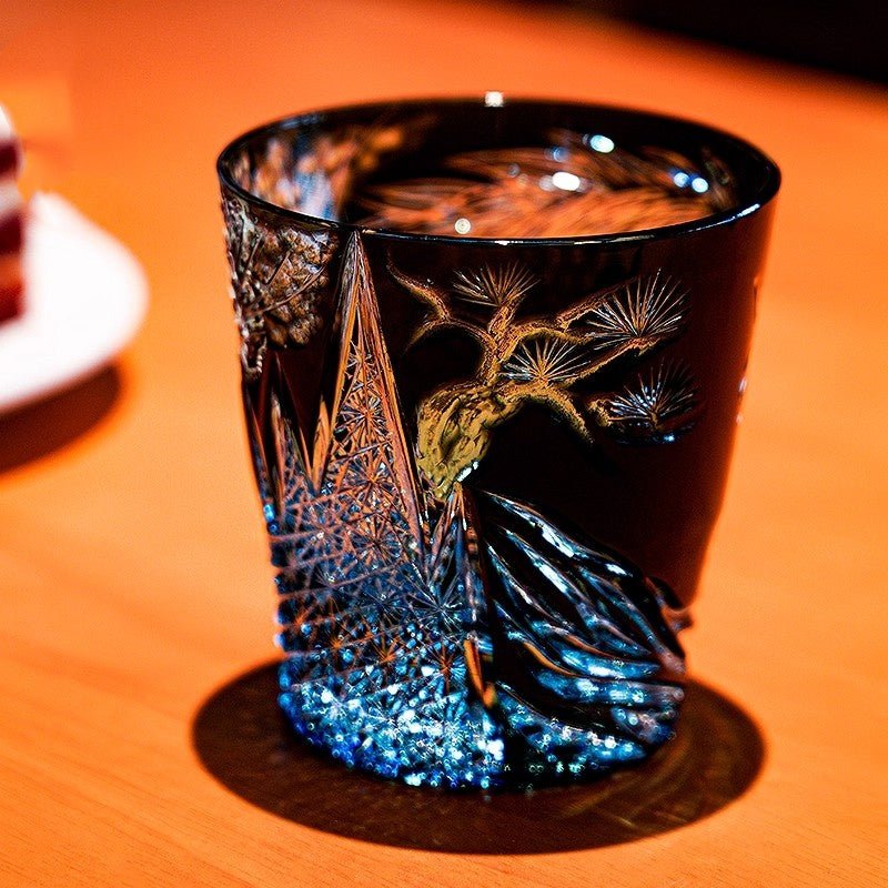 Edo Kiriko Handcrafted Tanma Whisky Glass With Wooden Box