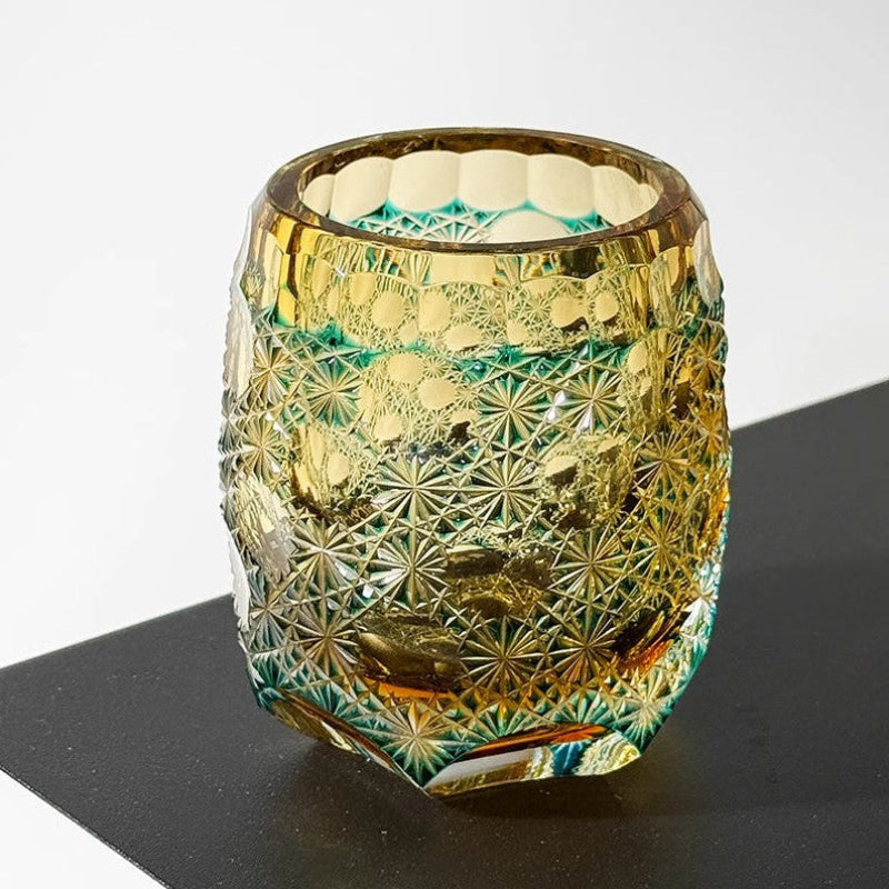 Seven-star Blue Daisy Edo Kiriko Whiskey Glass