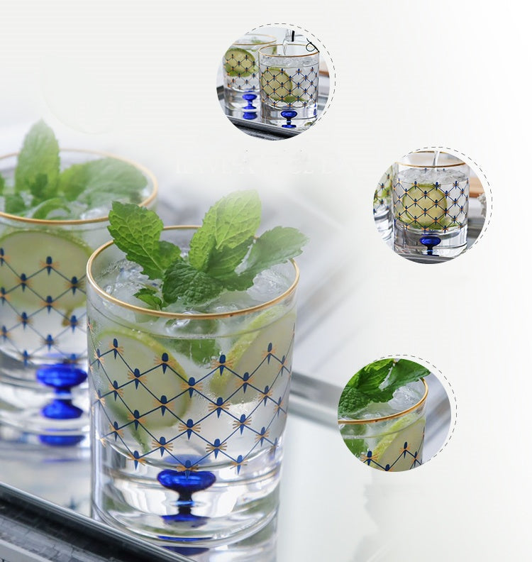 LOMONOSOV Cobalt Blue Checkered Crystal Whiskey Glasses