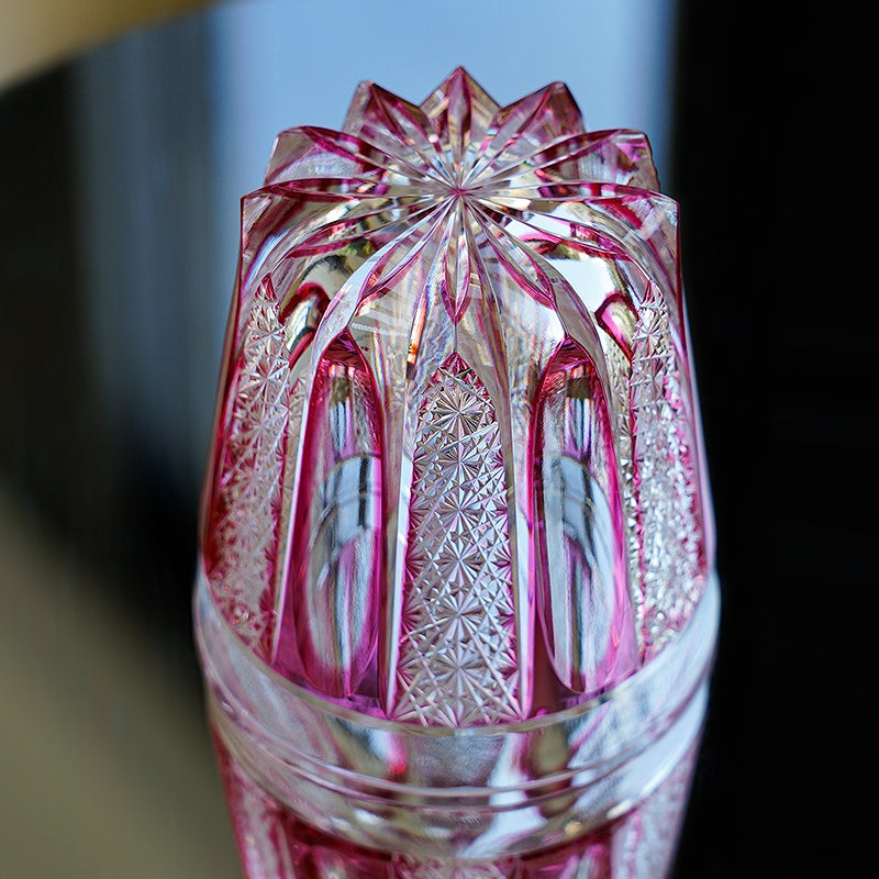 Edo Kiriko Handcrafted Ruby Agave Whisky Glass – A Desert Bloom of Fiery Brilliance