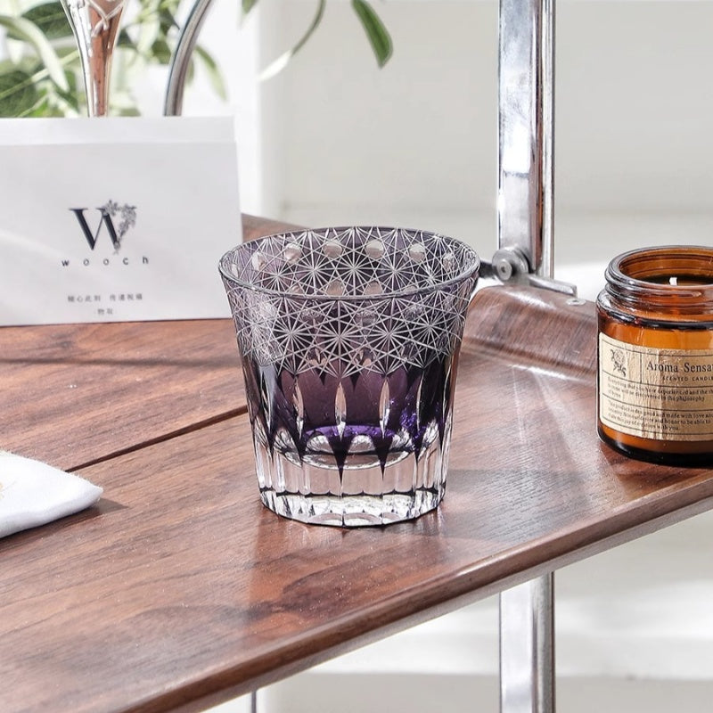 Romantic Purple Edo Kiriko Whiskey Glass Pair