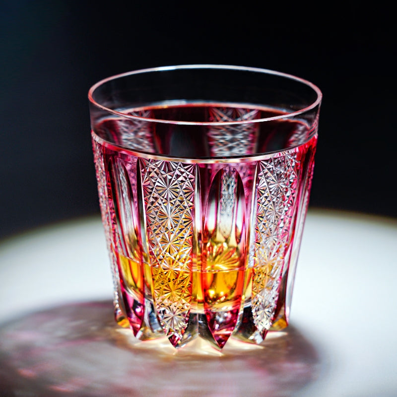 Edo Kiriko Handcrafted Ruby Agave Whisky Glass – A Desert Bloom of Fiery Brilliance