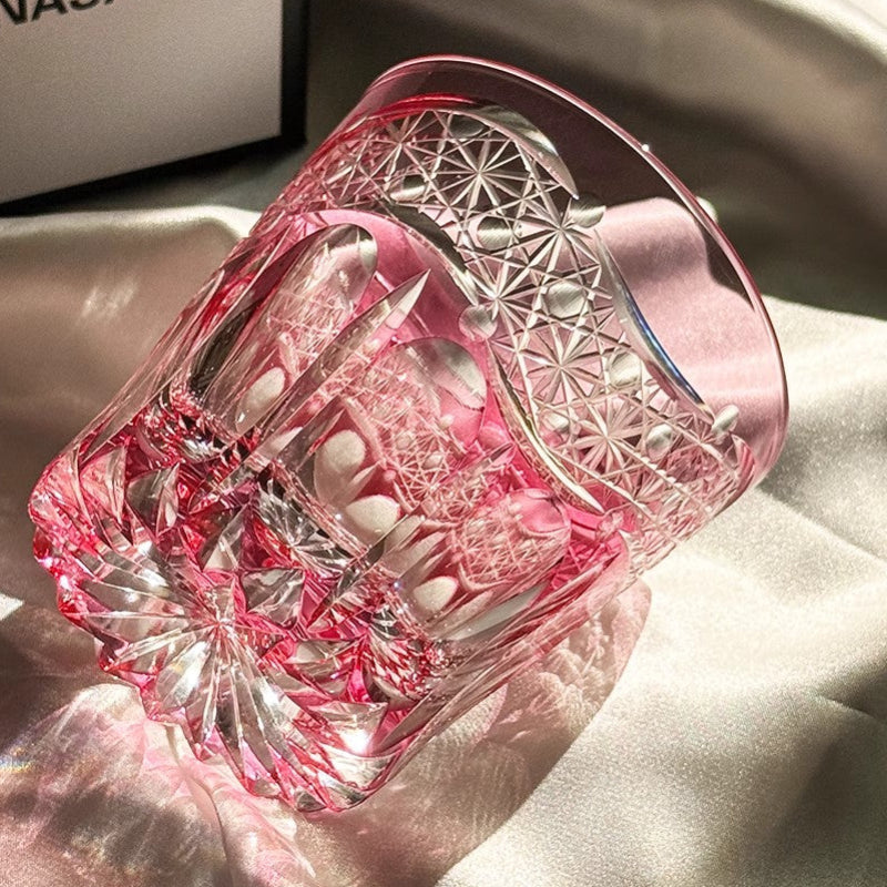 Edo Kiriko Handcrafted Ruby Prism Whisky Glass