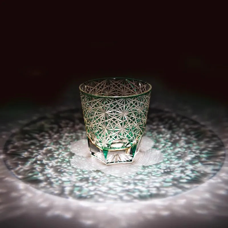 Edo Kiriko Emerald Starburst Hand-Cut Whisky Glass
