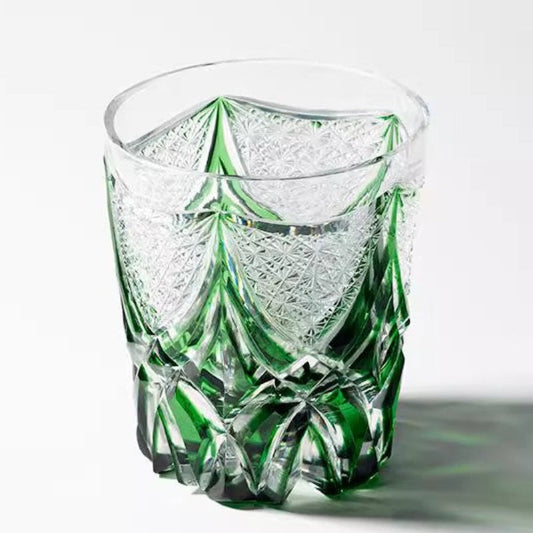 Edo Kiriko Handcrafted Green flame Whiskey Glass