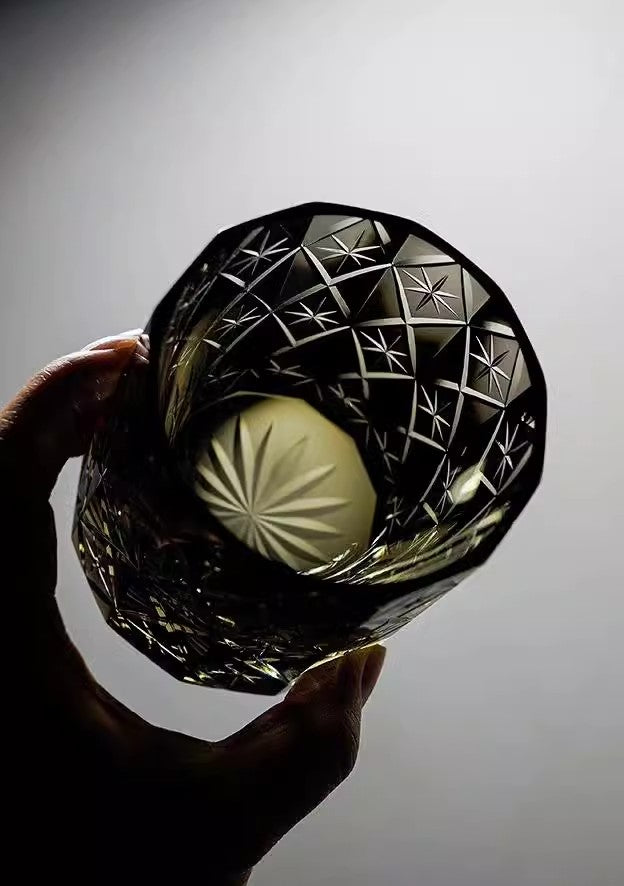Ink Black Star Lead-Free Crystal Edo Kiriko Whiskey Glass