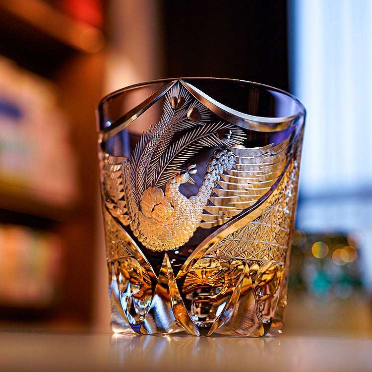 Edo Kiriko Dancing Phoenix Hand-Cut Whisky Glass