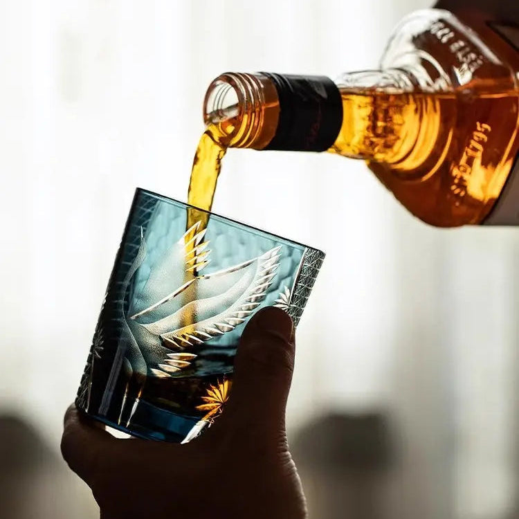 Edo Kiriko Whiskey Glass flying Crane