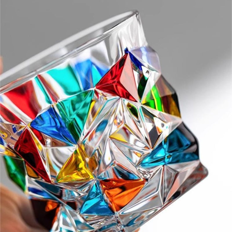 ZECCHIN Colored Glass Whiskey Colorful Checkered Glass