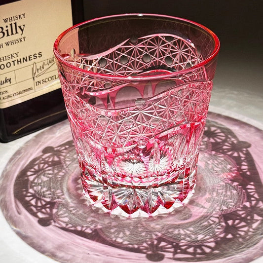 Edo Kiriko Handcrafted Ruby Prism Whisky Glass