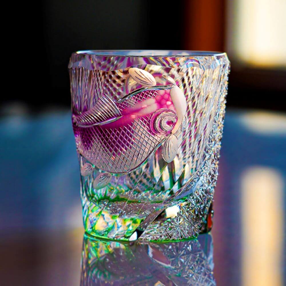 Edo Kiriko Kingyo Nishiki Hand-Cut Whisky Glass