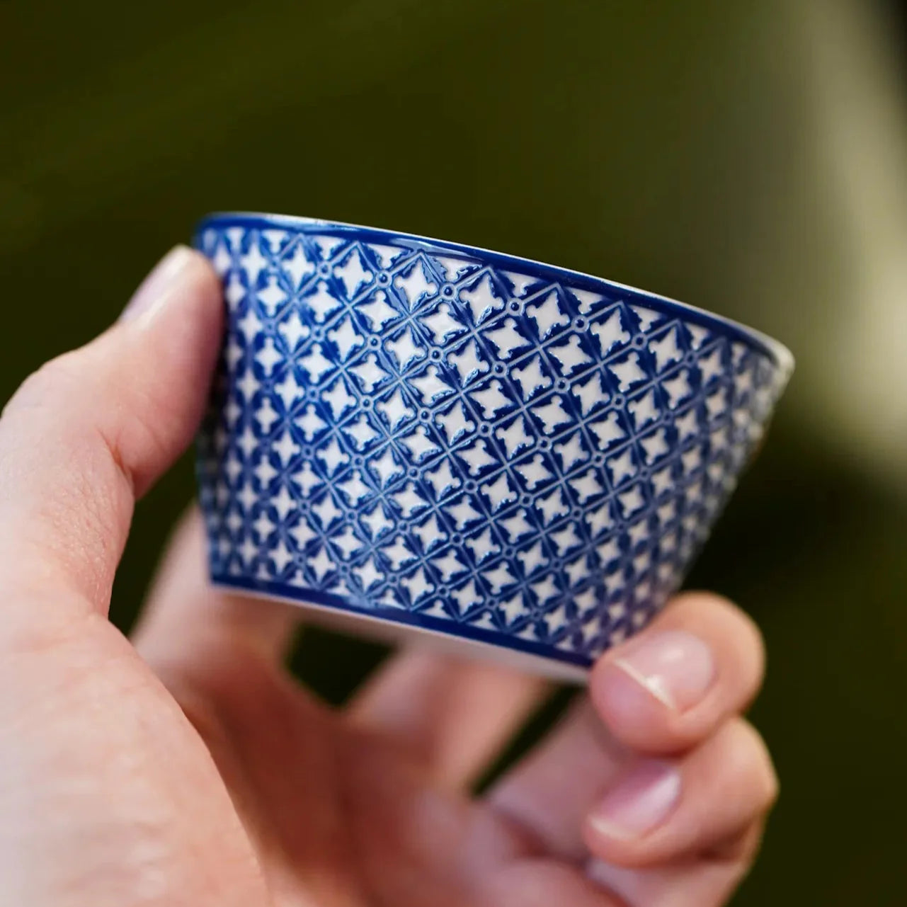 Qiyuan Handcrafted Underglaze Carved Peony Porcelain Cup – 110ml