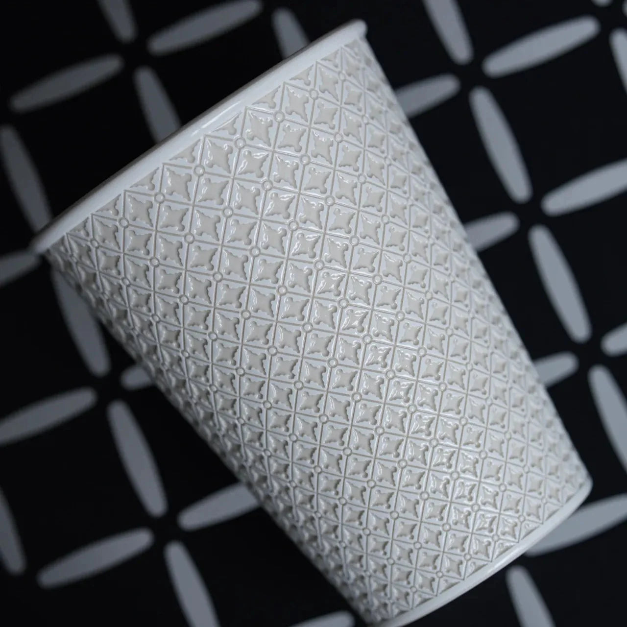 Qiyuan Under-glaze Floral Carved Diamond Pattern Drink Cup (360ML) - Moonlight White