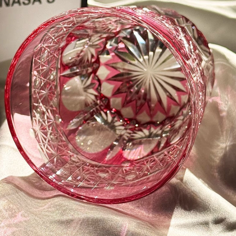 Edo Kiriko Handcrafted Ruby Prism Whisky Glass