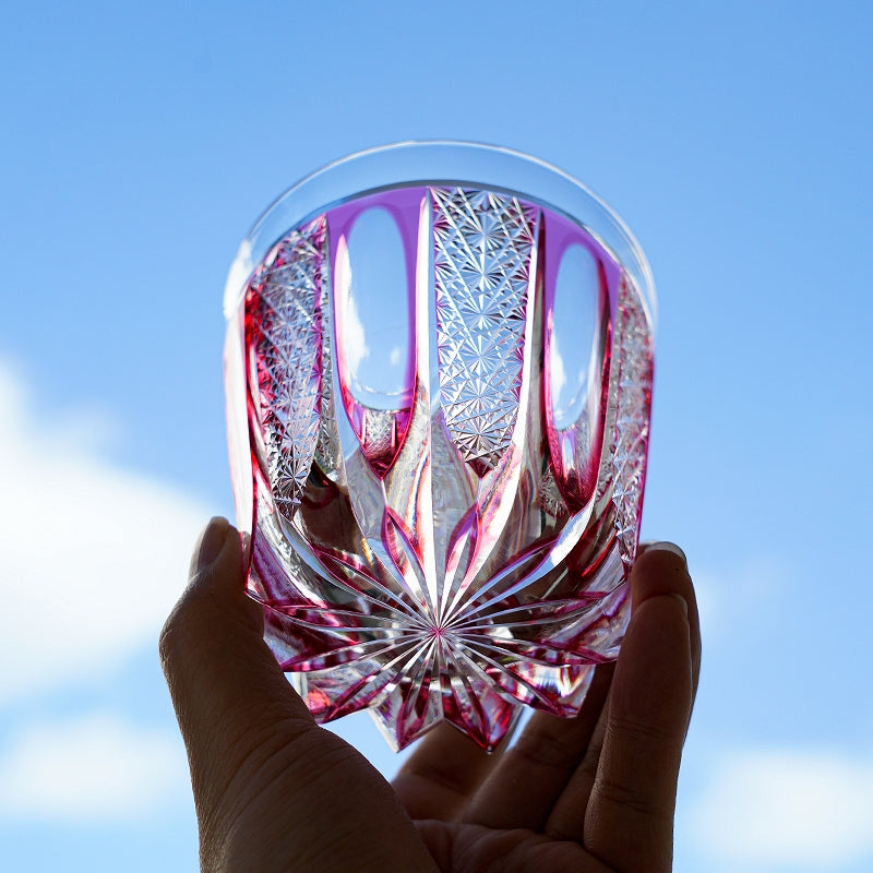 Edo Kiriko Handcrafted Ruby Agave Whisky Glass – A Desert Bloom of Fiery Brilliance