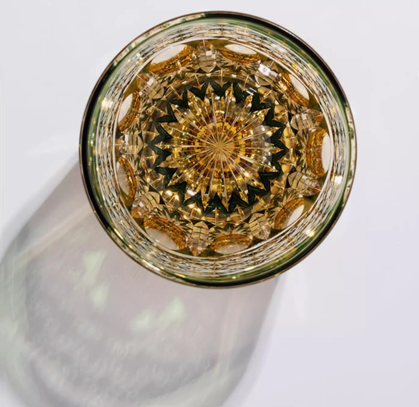 Edo Kiriko Handcrafted Emerald Prism Whisky Glass
