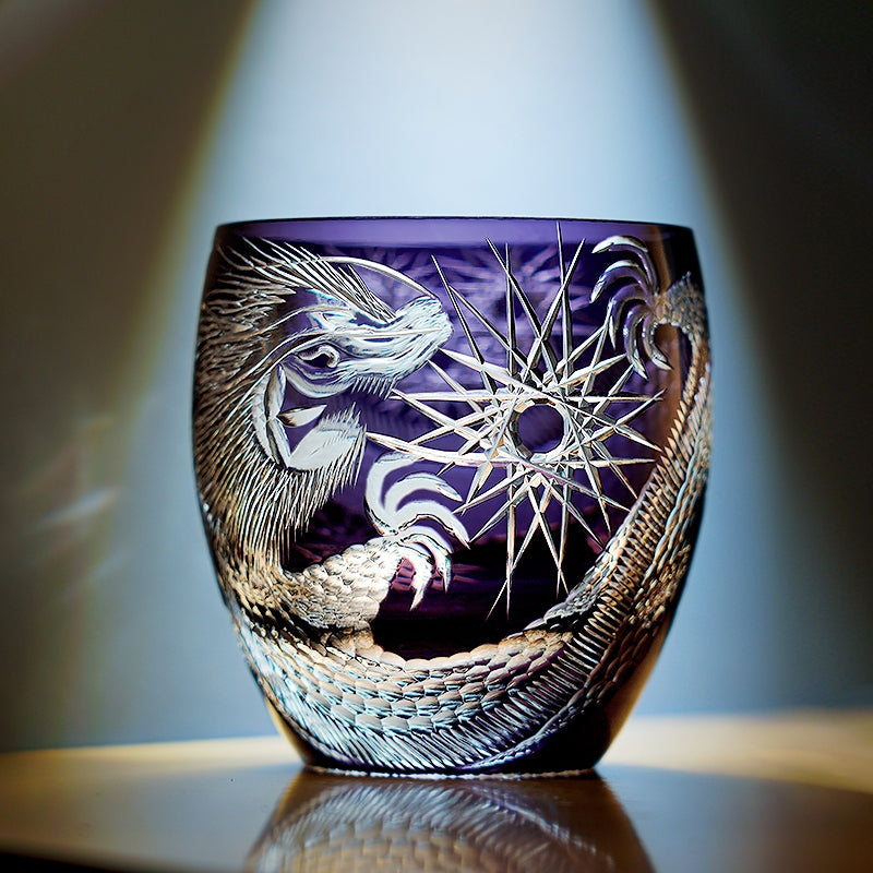 Edo Kiriko Handcrafted Majestic Dragon Whisky Glass With Wooden Box