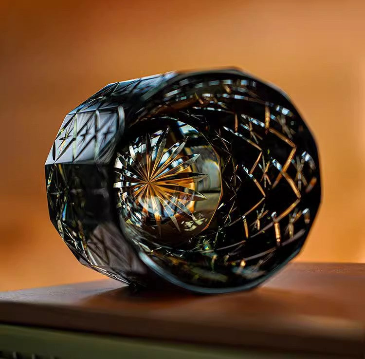 Ink Black Star Lead-Free Crystal Edo Kiriko Whiskey Glass