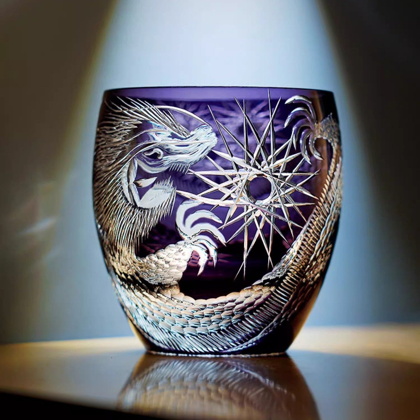 Twilight Purple Dragon Whiskey Glass With Wooden Box