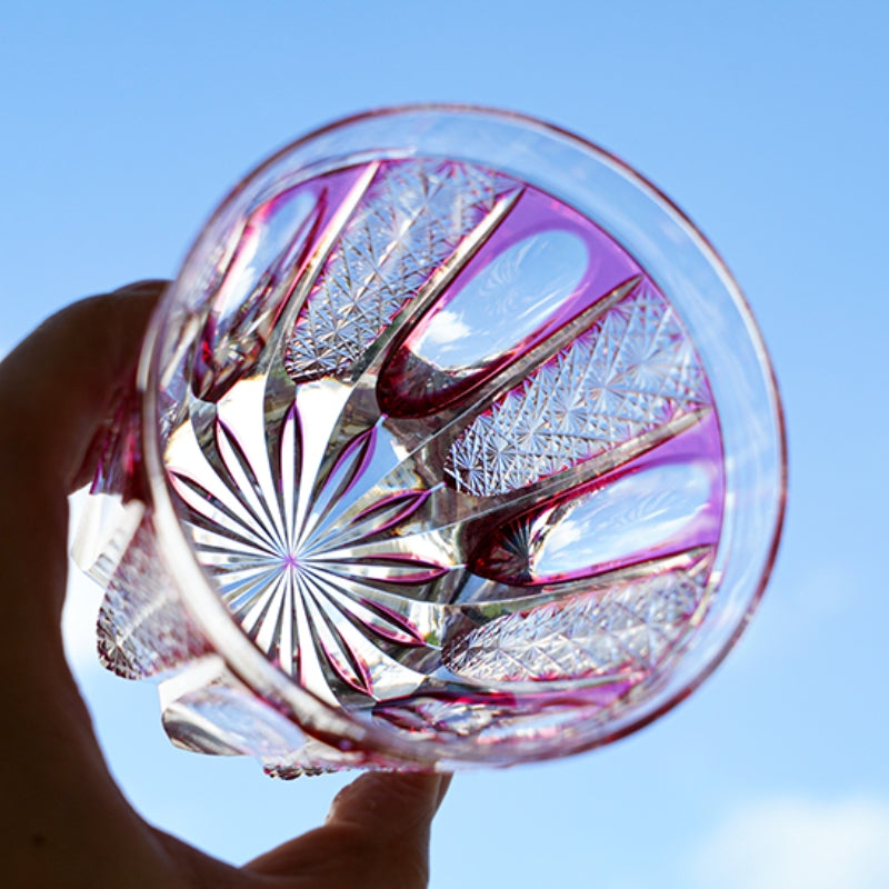 Edo Kiriko Handcrafted Ruby Agave Whisky Glass – A Desert Bloom of Fiery Brilliance