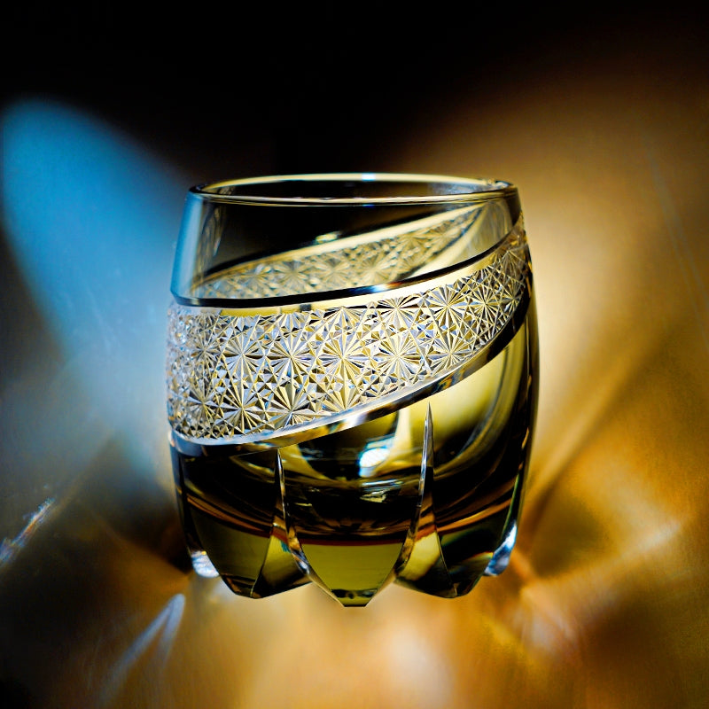 Edo Kiriko Handcrafted Obsidian Lightning Whisky Glass With Wooden Box