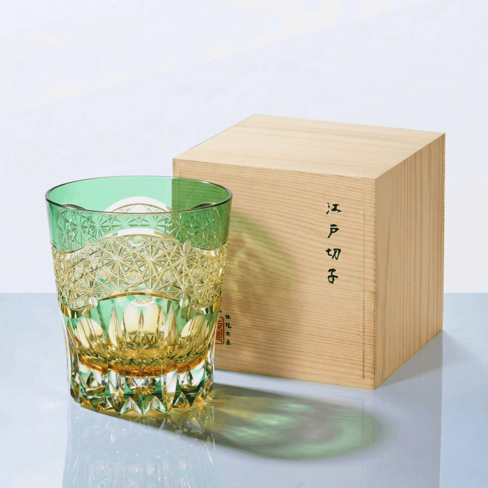Edo Kiriko Emerald Prism Hand-Cut Whisky Glass