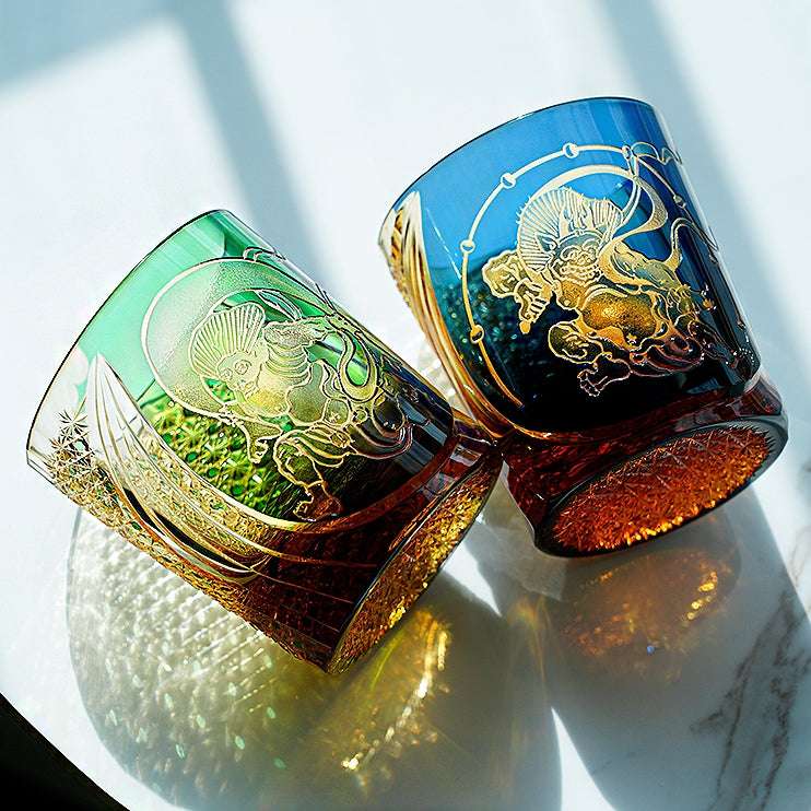 Edo Kiriko Raijin (Thunder God) Hand-Cut Whisky Glass