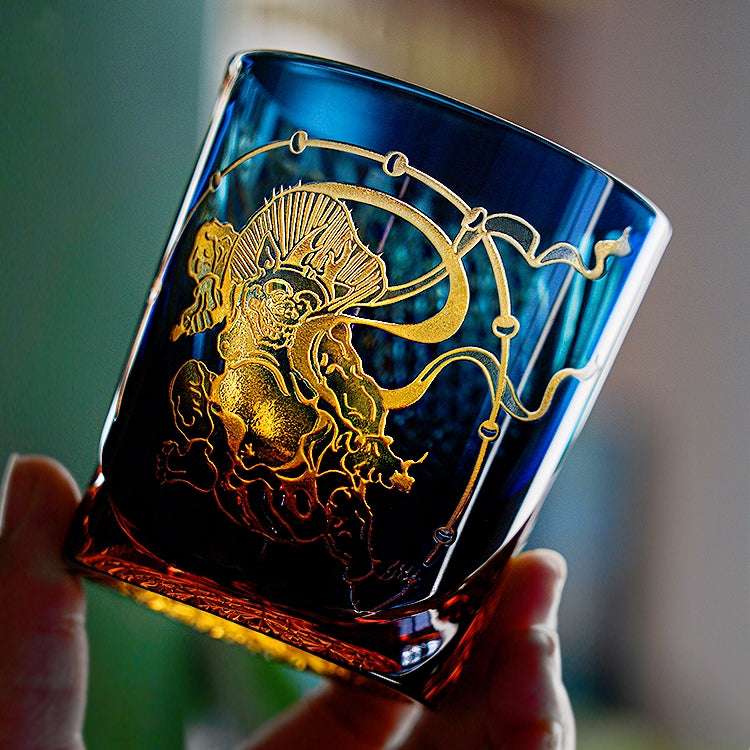 Edo Kiriko Raijin (Thunder God) Hand-Cut Whisky Glass