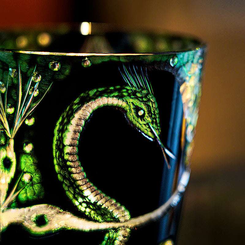 Edo Kiriko Green Serpent Hand-Cut Whisky Glass