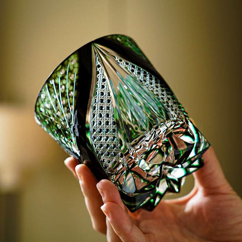 Edo Kiriko Green Serpent Hand-Cut Whisky Glass