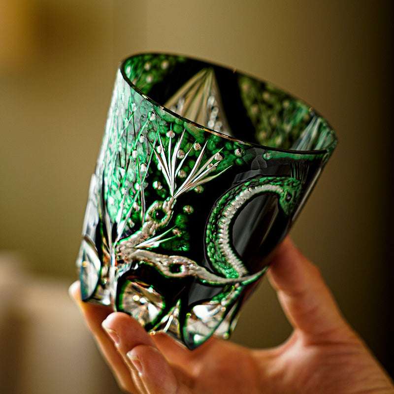 Edo Kiriko Green Serpent Hand-Cut Whisky Glass